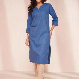 Fabindia Blue Straight Kurta With Dupatta-image-15