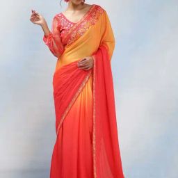 MAHALASA Red & Orange Embellished Saree With Unstitched Blouse-picture-28