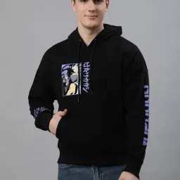 Free Authority Black Loose Fit Naruto Shippuden Printed Hooded Sweatshirt-image-20
