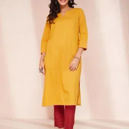 Fabindia Yellow Straight Kurta With Dupatta-image-17
