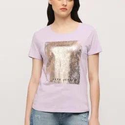 Pepe Jeans Lilac Cotton Graphic Print T-Shirt-picture-14