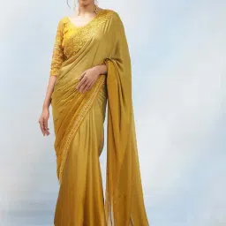MAHALASA Mustard Embroidered Saree With Unstitched Blouse-image-62