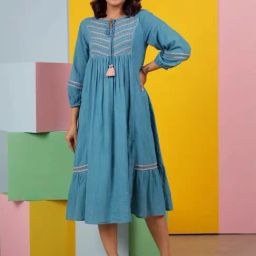 Autumnlane Blue Avanti Cyan Cotton Dress-image-44