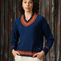 High Star Navy & Brown Self Design Sweater-39
