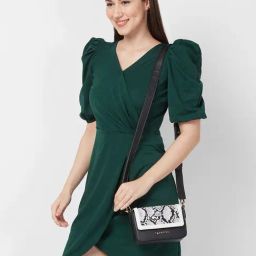 Caprese Black Textured Small Sling Handbag-image-86