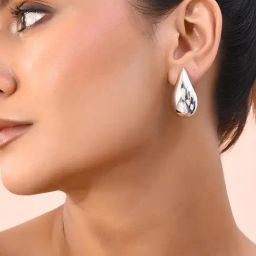VOJ Silver Plated Teardrop-Shaped Stud Earrings for Women-6