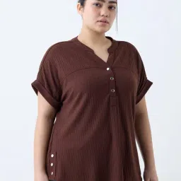 Gia by Westside Dark Brown Self-Striped Top-picture-19