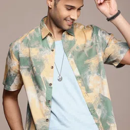 WROGN Comfort Fit Abstract Printed Drop-Shoulder Sleeves Pure Cotton Casual Shirt-image-55