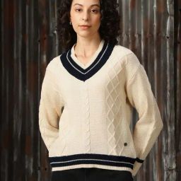 High Star Cream & Black Self Design Sweater-picture-23