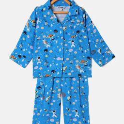 StyloBug Boys Blue Printed Night Suit-image-55