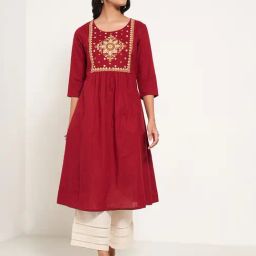 Rangmanch By Pantaloons Maroon Cotton Regular Fit Printed Kurta-image-32