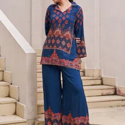 AUTUMN LANE Kabool Nileblue Printed Top With Trousers Co-Ords-picture-8