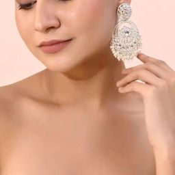 VOJ Gold Plated Kundan Contemporary Circular Chandbaali Earrings for Women-46