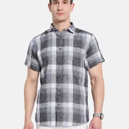 Mettle Grey Cotton Regular Fit Checks Shirt-image-8