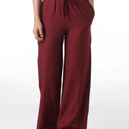 Only Maroon Cotton Striped High Rise Pants-picture-5