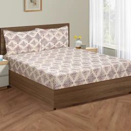 Swayam Dona Geometric Maroon 160 TC Cotton King Bedsheet with 2 Pillow Covers-25