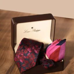 Louis Philippe Purple Floral Tie with Pocket Square-image-99