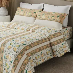 Boutique Living Valatia Karigiri Yellow & White Cotton 200 TC Double Bedsheet with 2 Pillow Covers-image-5