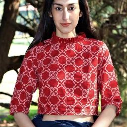 Chidiyaa Maroon Blockprinted Crop Top With Frills-image-16