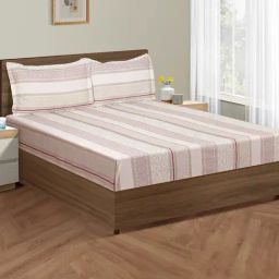 Swayam Dona Geometric White & Pink 200 TC Cotton King Bedsheet with 2 Pillow Covers-image-14