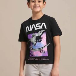 Kidsville Black Cotton Printed T-Shirt-image-8