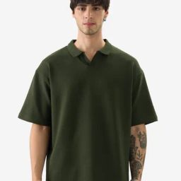 The Souled Store Dark Green Loose Fit Oversized Polo T-Shirt-picture-26