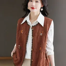 StyleCast Women Floral Embroidered Round Neck Cashmere Cardigan-picture-36