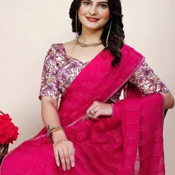 K 5 Fashion Striped Sequinned Pure Chiffon Saree image 3