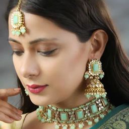 Priyaasi Green & Golden Necklace Set-11