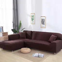 GIFTS ISLAND Brown 2 Pcs L Shaped 6 Seater Sofa Cover With Arms-image-10