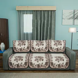 Kuber Industries Brown & White Printed Cotton Sofa Cover-88