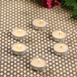HOSLEY White & Silver Wax Tea Light Candle - Set of 60-47