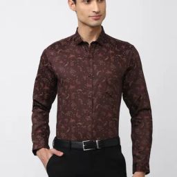 Peter England Brown Cotton Slim Fit Printed Shirt-image-81