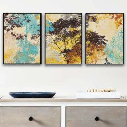 Art Street Shrubs In The Forest Printed Yellow Engineered Wood Wall Art (Set of 3)-35