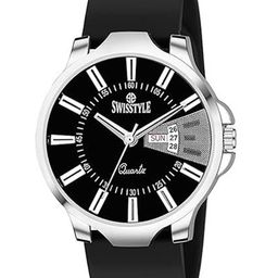 SWISSTYLE Men Brass Embellished Dial & Stainless Steel Straps Analogue Watch SS-GR1800-BLK-BLK-24