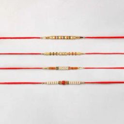 eCraftIndia Beads, Pearls, Diamonds, Rudraksh Rakhis with Roli Chawal Pack - Set of 4 image 3