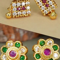 DIVASTRI Gold-Plated Diamond Studs Earrings-53