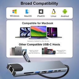 UNIGEN 8 in 1 USB Type-C Charging HUB Adapter with 4K HDMI, 100W PD, USB C Port, USB 3.0, RJ45 Ethernet, SD/TF Card Reader, Docking Station Compatible with MacBook Pro/Air Laptops and Other Devices image 2