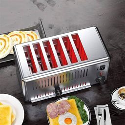 thw THW® Toaster Commercial(6 Slice), Hamburger Bun Toaster, Extra Wide Slots +5 Speed Adjustable, Hand Pop-Up Toasters, Removable Crumb Tray,1 to 2 Minutes image 3