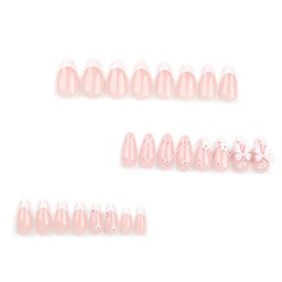 Secret Lives Glossy Reusable Artificial Translucent Pink Color with 3D Bow & 3D Flower Design Press on nails 24 Pieces Set with Kit image 2