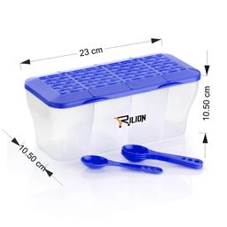 RILION Multipurpose Plastic 4 In 1 Masala Box for Kitchen, Transparent Pickel Box, 4 Compartment Storage Container Airtight For Cereal, Dry Fruits Dabba1800 Ml with 4 Spoons(Blue) image 5
