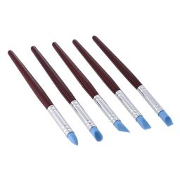 Rubber Tip Paint Brushes for Sculpture, Pottery, Color Shaping, Blending, Drawing, Modeling and Remove Fingerprints (Set of 5, Brown) image 4