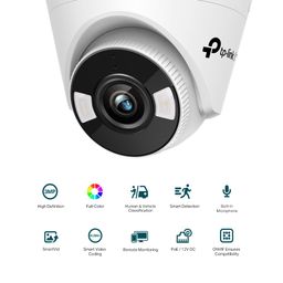 TP-Link VIGI C430 4Mm Lens Smart Wired Security Camera | 3MP HD Full-Color Turret Network Camera | Built-in Microphone | ONVIF | H.265+ | Poe/12V DC CCTV image 2