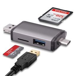 meshiv OTG Card Reader and Hub with Type-C, USB & Micro USB Ports | Portable Memory Card Reader Supports USB Drives, TF, SD, Micro SD, SDHC, SDXC, MMC (Grey) image 1