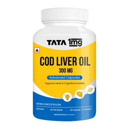 Tata 1mg Cod liver Oil Capsule with Omega 3 (EPA & DHA), Vitamin A & Vitamin D, Supports Heart,Brain & Vision, For Men & Women, No Fish Odour & Non-GMO (Pack Of 100) image 1