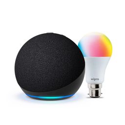 Amazon Echo Dot (5th Gen, Black) Combo with Wipro 9W LED Smart Color Bulb image 2