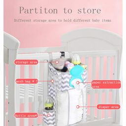pekdi Hanging Diaper Caddy Organizer Baby Hanging Diaper Stacker with Wipes Pocket Baby Essentials Storage Diaper Stacker for Changing Table Crib Playard image 3