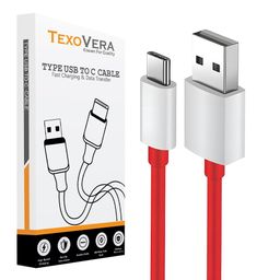 texovera USB Type C Short 30W/6.5A Fast Charging Data Cable for Powerbank, Android Auto, Apple CarPlay, Samsung Galaxy S24, S23, S22, S21, S20, iPhone 15, 15 Pro, 15 Pro Max, 15 Plus (0.25M, Red) image 1