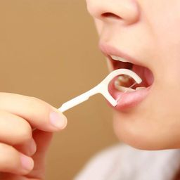 SIOPAWORLD Plastic Toothpicks Dental Floos Tooth Pick Flossers Teeth Cleaners, Tooth Flossing Head Oral Hygiene Manual Operation Brush With Tongue Cleaner For Adult, Beige (Pack Of 40) image 1