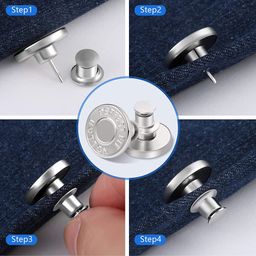 kofati 5 Sets Button Pins for Jeans, Jean Buttons Pins for Loose Jeans, No Sew and No Tools Instant Replacement Pant Button, Reusable and Adjustable Metal Pants Button Tightener image 2
